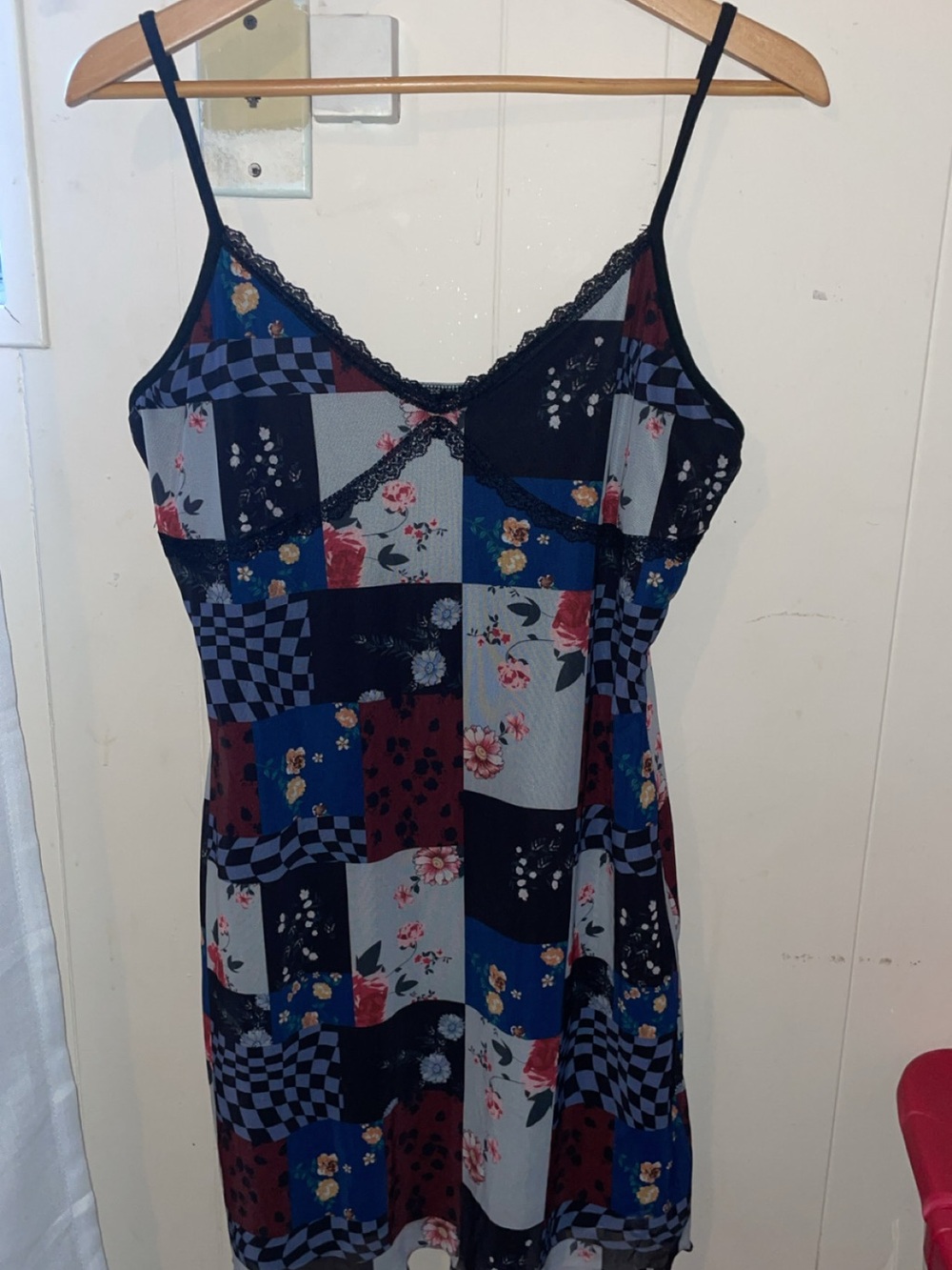 Floral Patchwork Slip Dress - Navy/Blue/Maroon